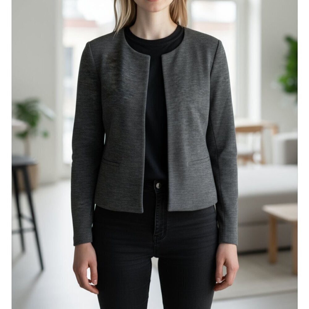 Vince Black Slub Textured Cotton Blend Jacket Women's Size XS Career Blazer